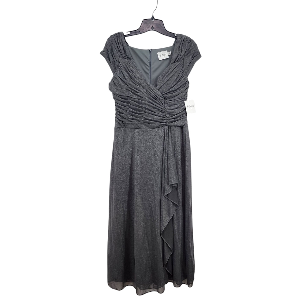 J. Taylor Women's Shimmer Glitter Ruched Grecian Midi Formal Dress Cocktail - 8